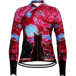 Women's Cycling Jersey Cat Funny Long Sleeve Bike Jersey Top with 3 Rear Pockets Mountain Bike MTB Road Bike Cycling Quick Dry Reflective Strips Back Pocket Moisture Wicking Sports Yellow Red Blue