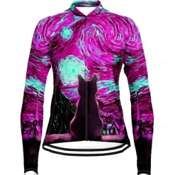 Women's Cycling Jersey Cat Funny Long Sleeve Bike Jersey Top with 3 Rear Pockets Mountain Bike MTB Road Bike Cycling Quick Dry Reflective Strips Back Pocket Moisture Wicking Sports Yellow Red Blue