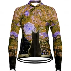 Women's Cycling Jersey Cat Funny Long Sleeve Bike Jersey Top with 3 Rear Pockets Mountain Bike MTB Road Bike Cycling Quick Dry Reflective Strips Back Pocket Moisture Wicking Sports Yellow Red Blue