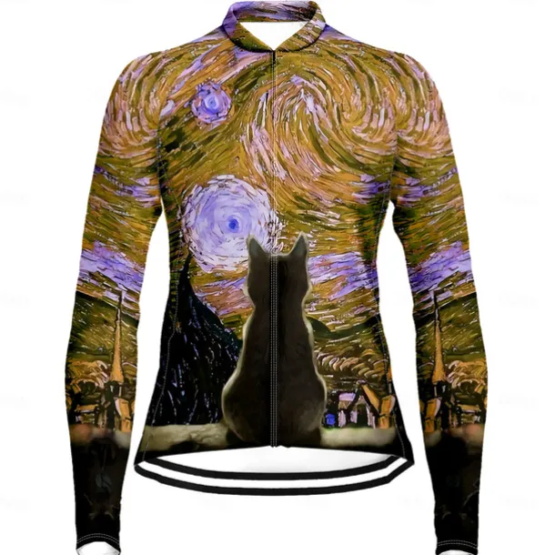 Women's Cycling Jersey Cat Funny Long Sleeve Bike Jersey Top with 3 Rear Pockets Mountain Bike MTB Road Bike Cycling Quick Dry Reflective Strips Back Pocket Moisture Wicking Sports Yellow Red Blue