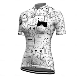 Women's Cycling Jersey Cat Funny Short Sleeve Bike Jersey Top with 3 Rear Pockets Mountain Bike MTB Road Bike Cycling Quick Dry Reflective Strips Back Pocket Moisture Wicking Sports White Clothing