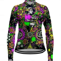 Women's Cycling Jersey Floral Botanical Long Sleeve Bike Jersey Top with 3 Rear Pockets Mountain Bike MTB Road Bike Cycling Quick Dry Reflective Strips Back Pocket Moisture Wicking Sports Royal Blue