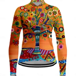 Women's Cycling Jersey Floral Botanical Long Sleeve Bike Jersey Top with 3 Rear Pockets Mountain Bike MTB Road Bike Cycling Quick Dry Reflective Strips Back Pocket Moisture Wicking Sports Royal Blue