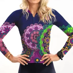 Women's Cycling Jersey Floral Botanical Long Sleeve Bike Jersey Top with 3 Rear Pockets Mountain Bike MTB Road Bike Cycling Quick Dry Reflective Strips Back Pocket Moisture Wicking Sports Royal Blue