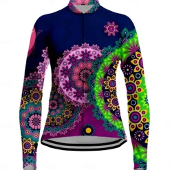 Women's Cycling Jersey Floral Botanical Long Sleeve Bike Jersey Top with 3 Rear Pockets Mountain Bike MTB Road Bike Cycling Quick Dry Reflective Strips Back Pocket Moisture Wicking Sports Royal Blue