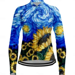 Women's Cycling Jersey Floral Botanical Long Sleeve Bike Jersey Top with 3 Rear Pockets Mountain Bike MTB Road Bike Cycling Quick Dry Reflective Strips Back Pocket Moisture Wicking Sports Royal Blue