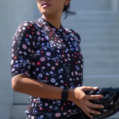 Women's Cycling Jersey Floral Botanical Short Sleeve Bike Jersey Top with 3 Rear Pockets Mountain Bike MTB Road Bike Cycling Quick Dry Reflective Strips Back Pocket Moisture Wicking Sports Black