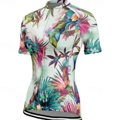 Women's Cycling Jersey Flower Short Sleeve Bike Tee Tshirt Jersey with 3 Rear Pockets Mountain Bike MTB Quick Dry Anatomic Design Wicking Breathable Sports Purple Green Clothing Apparel