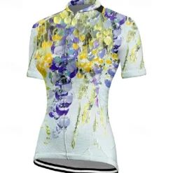 Women's Cycling Jersey Flower Short Sleeve Bike Tee Tshirt Jersey with 3 Rear Pockets Mountain Bike MTB Quick Dry Anatomic Design Wicking Breathable Sports Purple Green Clothing Apparel