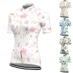 Women's Cycling Jersey Flower Short Sleeve Bike Tee Tshirt Jersey with 3 Rear Pockets Mountain Bike MTB Quick Dry Anatomic Design Wicking Breathable Sports Yellow Pink Blue Clothing Apparel