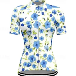 Women's Cycling Jersey Flower Short Sleeve Bike Tee Tshirt Jersey with 3 Rear Pockets Mountain Bike MTB Quick Dry Anatomic Design Wicking Breathable Sports Yellow Pink Blue Clothing Apparel
