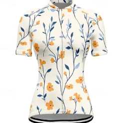 Women's Cycling Jersey Flower Short Sleeve Bike Tee Tshirt Jersey with 3 Rear Pockets Mountain Bike MTB Quick Dry Anatomic Design Wicking Breathable Sports Yellow Pink Blue Clothing Apparel