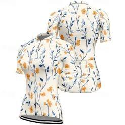 Women's Cycling Jersey Flower Short Sleeve Bike Tee Tshirt Jersey with 3 Rear Pockets Mountain Bike MTB Quick Dry Anatomic Design Wicking Breathable Sports Yellow Pink Blue Clothing Apparel