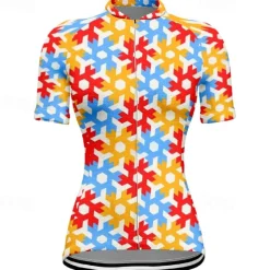 Women's Cycling Jersey Flower Short Sleeve Bike Tee Tshirt Top with 3 Rear Pockets Mountain Bike MTB Road Bike Cycling Quick Dry Front Zipper Wicking Sports Orange Clothing Apparel