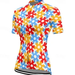 Women's Cycling Jersey Flower Short Sleeve Bike Tee Tshirt Top with 3 Rear Pockets Mountain Bike MTB Road Bike Cycling Quick Dry Front Zipper Wicking Sports Orange Clothing Apparel