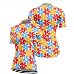 Women's Cycling Jersey Flower Short Sleeve Bike Tee Tshirt Top with 3 Rear Pockets Mountain Bike MTB Road Bike Cycling Quick Dry Front Zipper Wicking Sports Orange Clothing Apparel