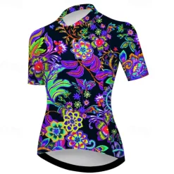 Women's Cycling Jersey Floral Botanical Short Sleeve Bike Jersey Top with 3 Rear Pockets Mountain Bike MTB Road Bike Cycling Quick Dry Reflective Strips Back Pocket Moisture Wicking Sports Pink
