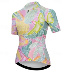 Women's Cycling Jersey Floral Botanical Short Sleeve Bike Jersey Top with 3 Rear Pockets Mountain Bike MTB Road Bike Cycling Quick Dry Reflective Strips Back Pocket Moisture Wicking Sports Pink
