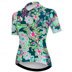 Women's Cycling Jersey Floral Botanical Short Sleeve Bike Jersey Top with 3 Rear Pockets Mountain Bike MTB Road Bike Cycling Quick Dry Reflective Strips Back Pocket Moisture Wicking Sports Pink