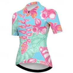 Women's Cycling Jersey Floral Botanical Short Sleeve Bike Jersey Top with 3 Rear Pockets Mountain Bike MTB Road Bike Cycling Quick Dry Reflective Strips Back Pocket Moisture Wicking Sports Pink