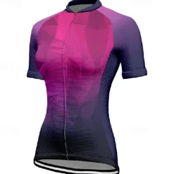 Women's Cycling Jersey Geometric Gradient Short Sleeve Bike Tee Tshirt Jersey with 3 Rear Pockets Mountain Bike MTB Quick Dry Anatomic Design Wicking Breathable Sports Blue Dark Green Purple Clothing