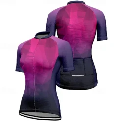 Women's Cycling Jersey Geometric Gradient Short Sleeve Bike Tee Tshirt Jersey with 3 Rear Pockets Mountain Bike MTB Quick Dry Anatomic Design Wicking Breathable Sports Blue Dark Green Purple Clothing