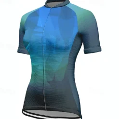 Women's Cycling Jersey Geometric Gradient Short Sleeve Bike Tee Tshirt Jersey with 3 Rear Pockets Mountain Bike MTB Quick Dry Anatomic Design Wicking Breathable Sports Blue Dark Green Purple Clothing