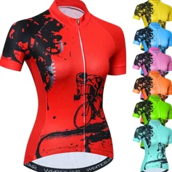 Women's Cycling Jersey Geometric Patterned Novelty Short Sleeve Bike Jersey Top with 3 Rear Pockets Mountain Bike MTB Road Bike Cycling UV Resistant Quick Dry Back Pocket Sweat-Wicking Sports Light
