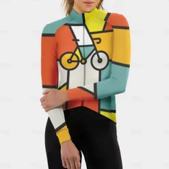 Women's Cycling Jersey Geometric Geometry Funny Long Sleeve Bike Jersey Top with 3 Rear Pockets Mountain Bike MTB Road Bike Cycling Quick Dry Reflective Strips Back Pocket Moisture Wicking Sports