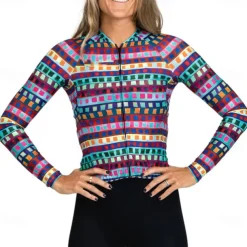 Women's Cycling Jersey Geometric Geometry Funny Long Sleeve Bike Jersey Top with 3 Rear Pockets Mountain Bike MTB Road Bike Cycling Quick Dry Reflective Strips Back Pocket Moisture Wicking Sports