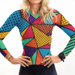 Women's Cycling Jersey Geometric Geometry Funny Long Sleeve Bike Jersey Top with 3 Rear Pockets Mountain Bike MTB Road Bike Cycling Quick Dry Reflective Strips Back Pocket Moisture Wicking Sports