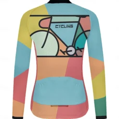 Women's Cycling Jersey Geometric Geometry Funny Long Sleeve Bike Jersey Top with 3 Rear Pockets Mountain Bike MTB Road Bike Cycling Quick Dry Reflective Strips Back Pocket Moisture Wicking Sports