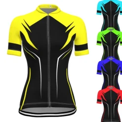 Women's Cycling Jersey Geometric Short Sleeve Bike Jersey Top with 3 Rear Pockets Mountain Bike MTB Road Bike Cycling Quick Dry Reflective Strips Back Pocket Moisture Wicking Sports Yellow Red Blue
