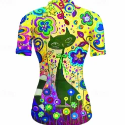 Women's Cycling Jersey Graphic Short Sleeve Bike Jersey Top with 3 Rear Pockets Mountain Bike MTB Road Bike Cycling Quick Dry Reflective Strips Back Pocket Moisture Wicking Sports Yellow Blue Orange