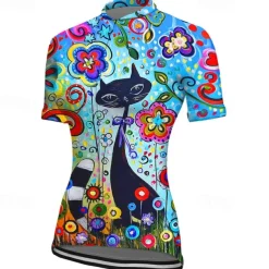 Women's Cycling Jersey Graphic Short Sleeve Bike Jersey Top with 3 Rear Pockets Mountain Bike MTB Road Bike Cycling Quick Dry Reflective Strips Back Pocket Moisture Wicking Sports Yellow Blue Orange