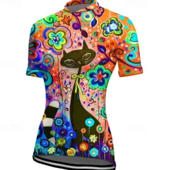 Women's Cycling Jersey Graphic Short Sleeve Bike Jersey Top with 3 Rear Pockets Mountain Bike MTB Road Bike Cycling Quick Dry Reflective Strips Back Pocket Moisture Wicking Sports Yellow Blue Orange