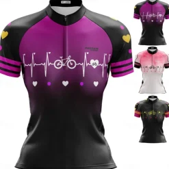 Women's Cycling Jersey Gradient Curve Short Sleeve Bike Jersey Top with 3 Rear Pockets Mountain Bike MTB Road Bike Cycling Quick Dry Reflective Strips Back Pocket Moisture Wicking Sports Black Pink
