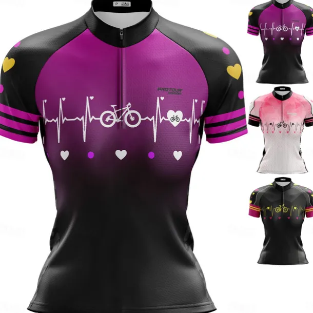 Women's Cycling Jersey Gradient Curve Short Sleeve Bike Jersey Top with 3 Rear Pockets Mountain Bike MTB Road Bike Cycling Quick Dry Reflective Strips Back Pocket Moisture Wicking Sports Black Pink