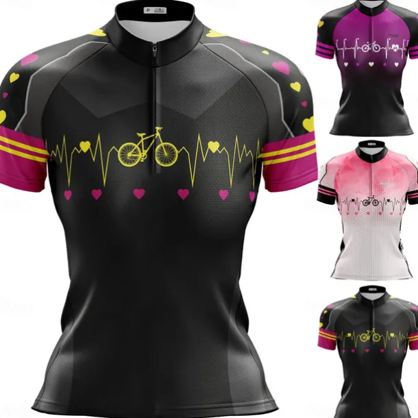 Women's Cycling Jersey Gradient Curve Short Sleeve Bike Jersey Top with 3 Rear Pockets Mountain Bike MTB Road Bike Cycling Quick Dry Reflective Strips Back Pocket Moisture Wicking Sports Black Pink