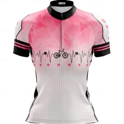 Women's Cycling Jersey Gradient Curve Short Sleeve Bike Jersey Top with 3 Rear Pockets Mountain Bike MTB Road Bike Cycling Quick Dry Reflective Strips Back Pocket Moisture Wicking Sports Black Pink