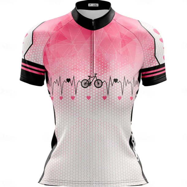 Women's Cycling Jersey Gradient Curve Short Sleeve Bike Jersey Top with 3 Rear Pockets Mountain Bike MTB Road Bike Cycling Quick Dry Reflective Strips Back Pocket Moisture Wicking Sports Black Pink