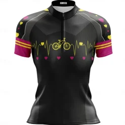 Women's Cycling Jersey Gradient Curve Short Sleeve Bike Jersey Top with 3 Rear Pockets Mountain Bike MTB Road Bike Cycling Quick Dry Reflective Strips Back Pocket Moisture Wicking Sports Black Pink