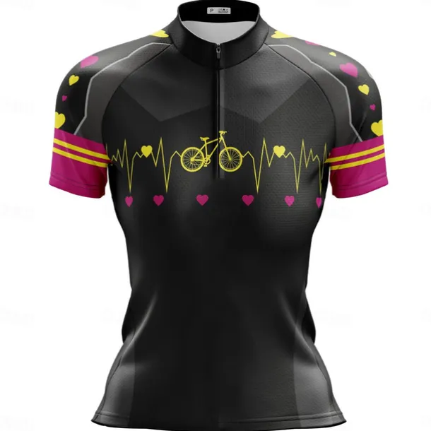 Women's Cycling Jersey Gradient Curve Short Sleeve Bike Jersey Top with 3 Rear Pockets Mountain Bike MTB Road Bike Cycling Quick Dry Reflective Strips Back Pocket Moisture Wicking Sports Black Pink
