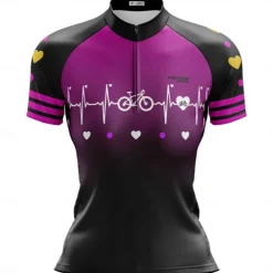 Women's Cycling Jersey Gradient Curve Short Sleeve Bike Jersey Top with 3 Rear Pockets Mountain Bike MTB Road Bike Cycling Quick Dry Reflective Strips Back Pocket Moisture Wicking Sports Black Pink