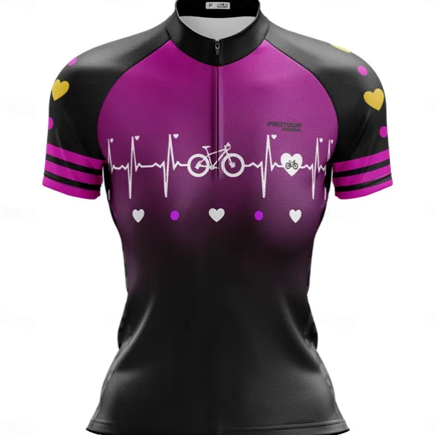 Women's Cycling Jersey Gradient Curve Short Sleeve Bike Jersey Top with 3 Rear Pockets Mountain Bike MTB Road Bike Cycling Quick Dry Reflective Strips Back Pocket Moisture Wicking Sports Black Pink
