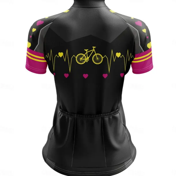 Women's Cycling Jersey Gradient Curve Short Sleeve Bike Jersey Top with 3 Rear Pockets Mountain Bike MTB Road Bike Cycling Quick Dry Reflective Strips Back Pocket Moisture Wicking Sports Black Pink