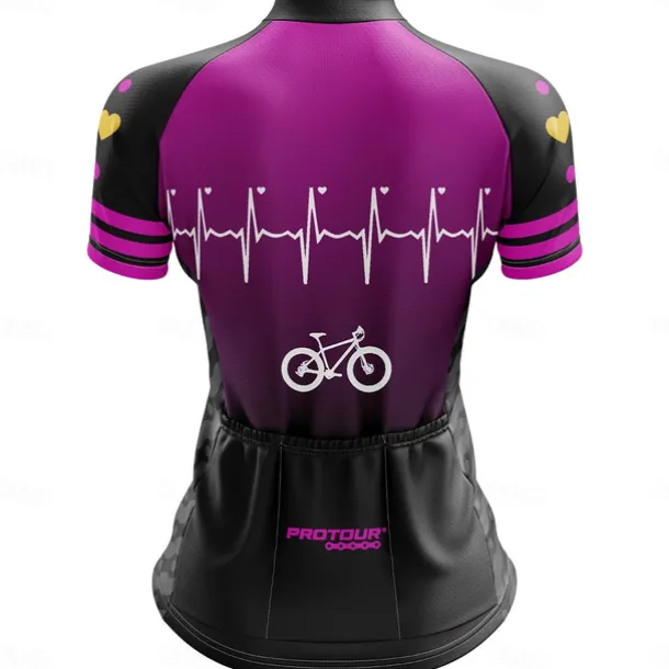 Women's Cycling Jersey Gradient Curve Short Sleeve Bike Jersey Top with 3 Rear Pockets Mountain Bike MTB Road Bike Cycling Quick Dry Reflective Strips Back Pocket Moisture Wicking Sports Black Pink