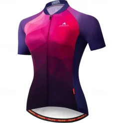Women's Cycling Jersey Gradient Geometic Short Sleeve Bike Jersey with 3 Rear Pockets Mountain Bike MTB Quick Dry Anatomic Design Wicking Breathable Sports Blue Purple Orange Clothing Apparel