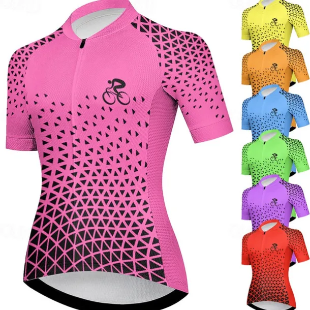 Women's Cycling Jersey Graphic Geometic Short Sleeve Bike Jersey Top with 3 Rear Pockets Mountain Bike MTB Road Bike Cycling Quick Dry Reflective Strips Back Pocket Moisture Wicking Sports Violet
