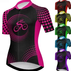 Women's Cycling Jersey Graphic Geometic Funny Short Sleeve Bike Jersey Top with 3 Rear Pockets Mountain Bike MTB Road Bike Cycling Quick Dry Reflective Strips Back Pocket Moisture Wicking Sports